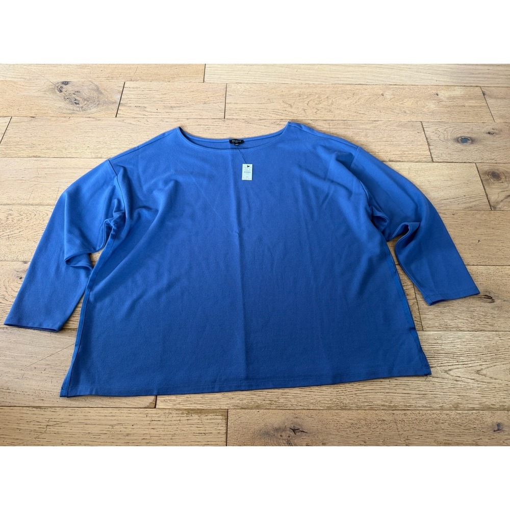Talbots Plus Womens 3X Blue Boatneck Long Sleeve Ponte Knit Top NWT (641)